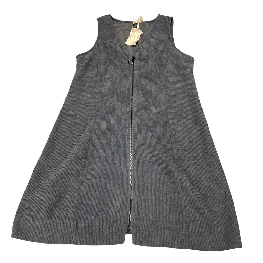 Hem & Thread Gray Corduroy‎ Zip Front Jumper Dress Sleeveless Mini Small NWT